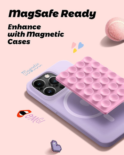 amBand Airplane Travel Essentials Phone Holder, Anti-Slip Magnetic Suction Cup Phone Mount for iPhone Fits Magsafe Attachment, Influencer/Sharer/Content Creator Must Haves for Selfie/Video, Peony Pink