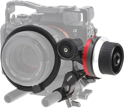 Foto4easy Aluminum Mini Follow Focus for DSLR Mirrorless Camera Camcorder Cage Rig,with A/B Stops & 15mm Rod Clamp System