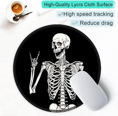 ITNRSIIET Round Mouse Pad with Stitched Edge Premium-Textured Waterproof Non-Slip Rubber Base Desktop Protection Mat Diameter 8.7 inches, Human Skeleton