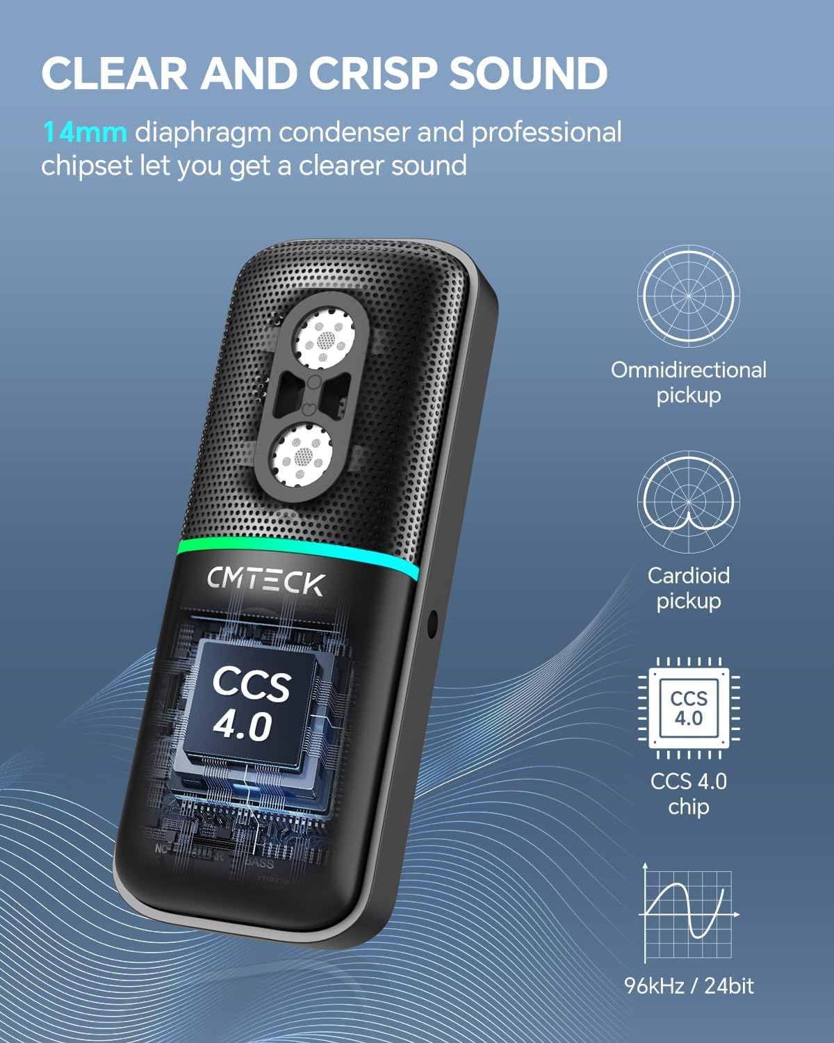 CMTECK USB Microphone for PC, PS4/PS5, Laptop – Computer Microphone with RGB Lighting, Mute Button, Mic Gain, Plug & Play, 3 Sound Modes for Streaming, Podcasting, Recording