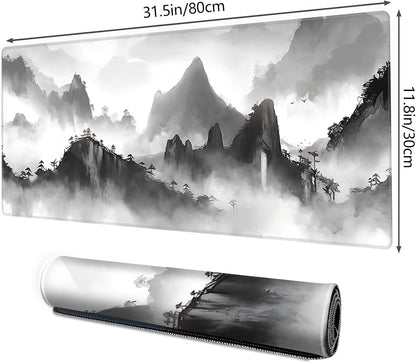 Galdas Gaming Mouse Pad XXL XL Large Long Extended Big Mousepad Non-Slip Rubber Keyboard Mouse Pad with Stitched Edges for Laptop Home Office (31.5x11.8x0.08 Inch) … (Black Ink)