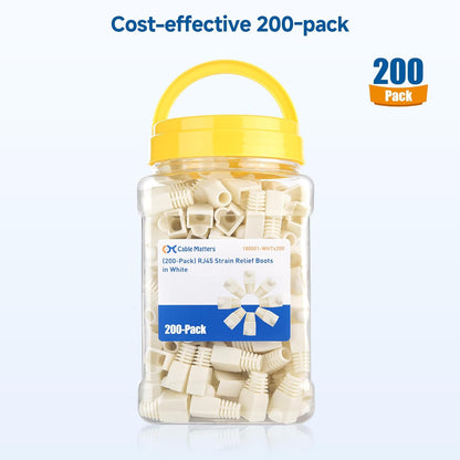 Cable Matters 200-Pack Cat6 / Cat5e RJ45 Strain Relief Boots, RJ45 Boot, Cat 6 Boot, Cat6 Ethernet Boots, White, Suitable for 6.5mm (0.25in) Ethernet Cables