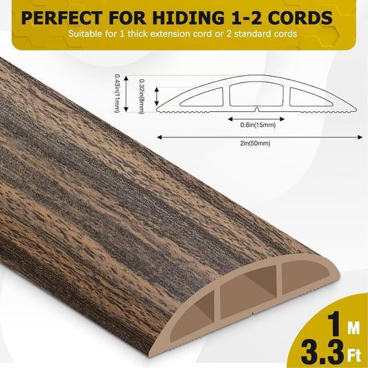 Floor Cord Cover 3.3FT Cord Covers for Wires on Floor Protect Wires & Prevent Trip Hazards, Easy to Cut for Home, Office, School, Concerts, Cavity W0.6in x H0.32in