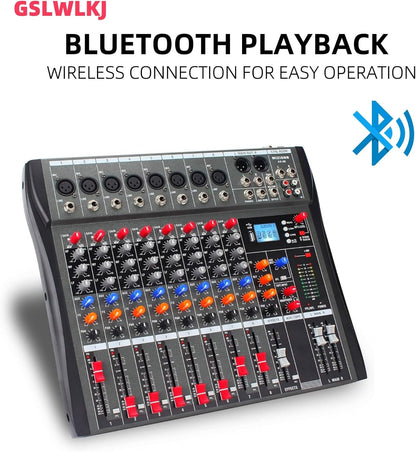 8 Channel Professional Digital Mixer Sound Board Console Bluetooth Live Studio Audio Mixer Power Mixing USB (110V-220V)