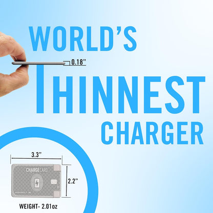 AquaVault ChargeCard – Ultra Slim Emergency Power Bank (2300mAh) – Fits in Wallet – USB-C & Micro-USB – Durable Steel Body – Flight-Safe Pocket Charger for iPhone 16/15/14/13/12, Android - (Platinum)