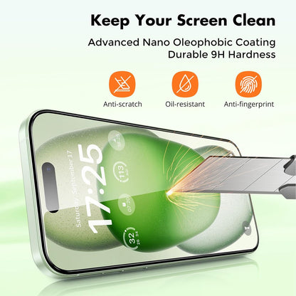 UNBREAKcable 3-Pack Screen Protector for iPhone 15 Plus, Double Shatterproof Tempered Glass [Easy Installation Frame] [9H Hardness] [99.99% HD Clear] [Case Friendly] for iPhone 6.7 inch