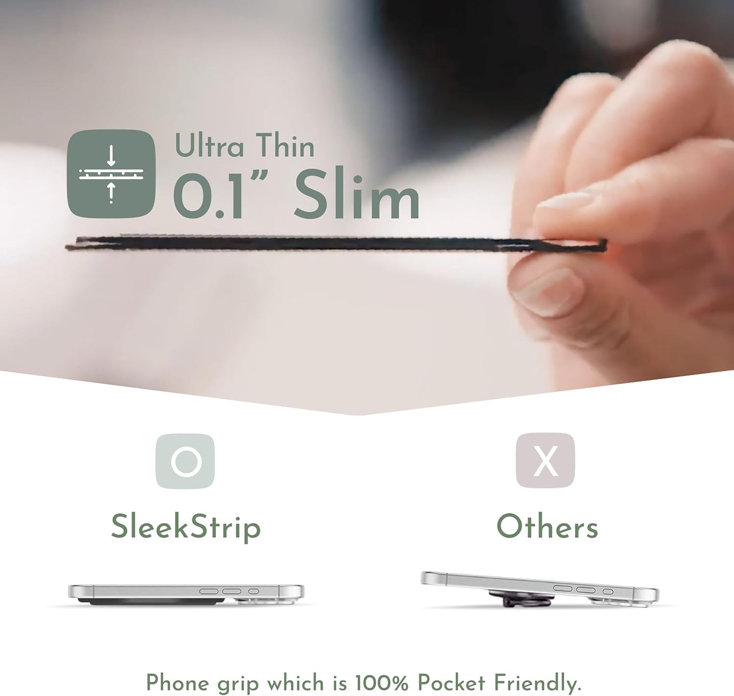 Phone Grip, Ultra Thin Cell Phone Grips Finger Holder Kickstand for Back of Phone, Loopy Case Swappable for Smartphones Wireless Chargers Car Mounts - SleekGrip Essential