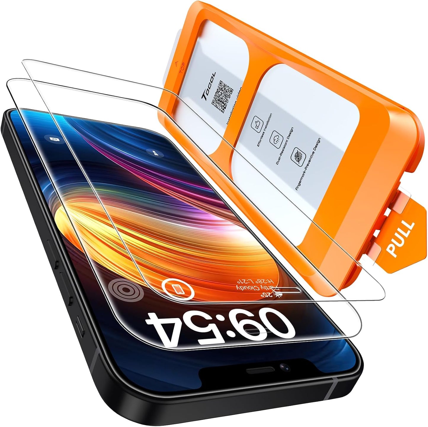 TOCOL for iPhone 12 Screen Protector 9H Hardness Military Grade Shatterproof HD Tempered Glass Full Coverage Easy Installation Case Friendly 2 Pack