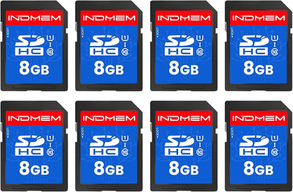 INDMEM SD Card 8GB, 8 Packs Class 10 8GB Flash Memory Card MLC Standard Secure Digital Cards Camera Card