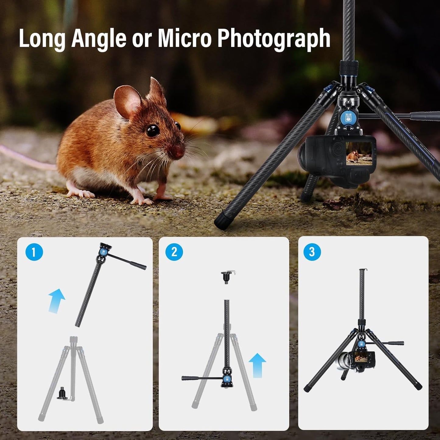 SIRUI Carbon Fiber Tripod Lightweight 2lbs with Panoramic Fluid Head, 59.8” Compact Camera Tripod Quick Release Leg Setup, Reversible Center Column, Reverse Folding Legs, Max Load 11lbs - Traveler X