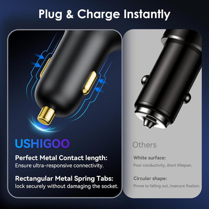 170W PD3.1 Car Charger with LED Voltage Display, USB-C Cigarette Lighter Adapter Fast Charging (140W+30W) for iPhone 16 Pro Max/Samsung S25 Ultra/MacBook/Drones/Laptops, 12V-24V Vehicle