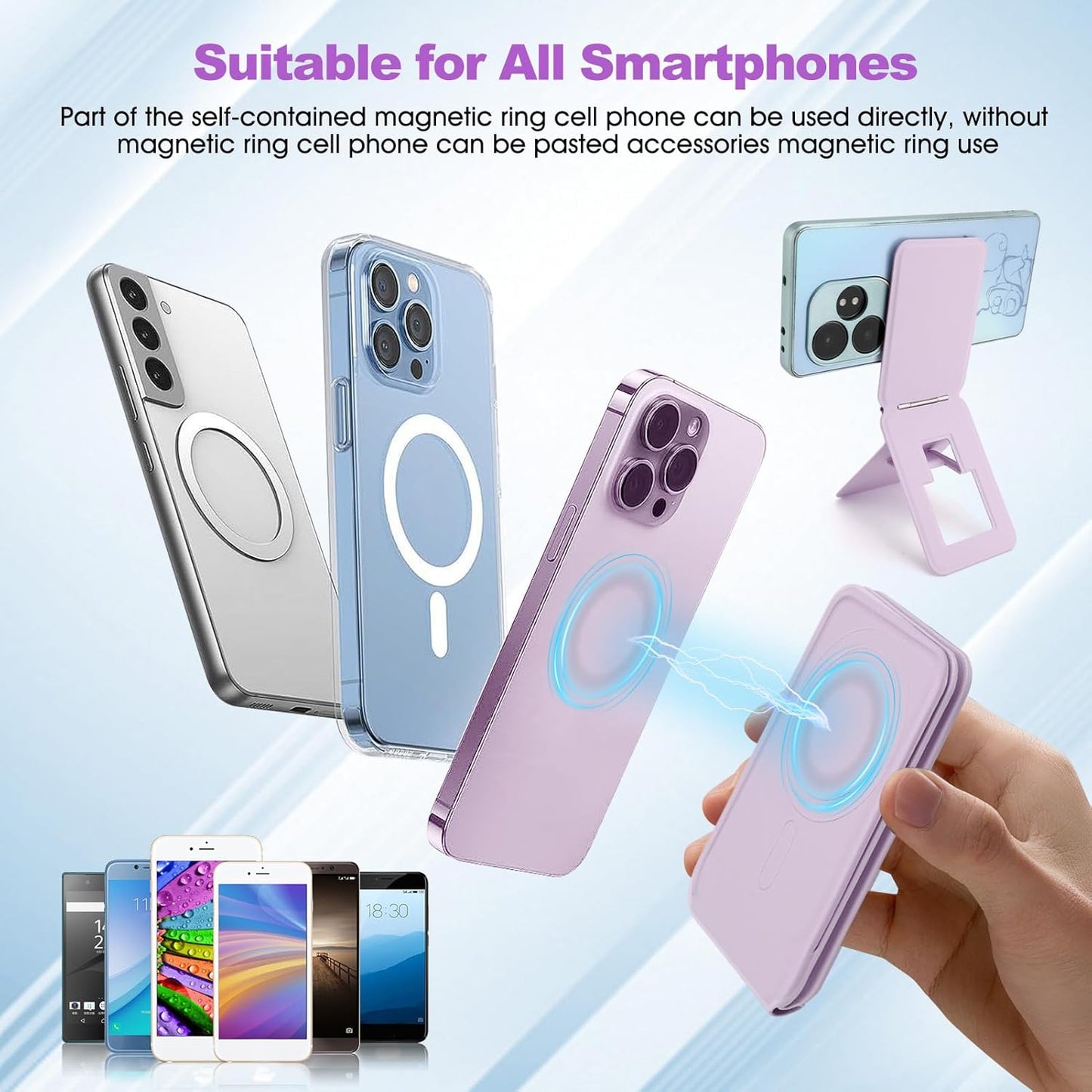 Phone Stand, Foldable Magnetic Phone Tripod, Angle Adjustment & Strong Magnets PU Leather Phone Stand, Compatible with All Smart Phone 16/15/14/13/12 (Purple)