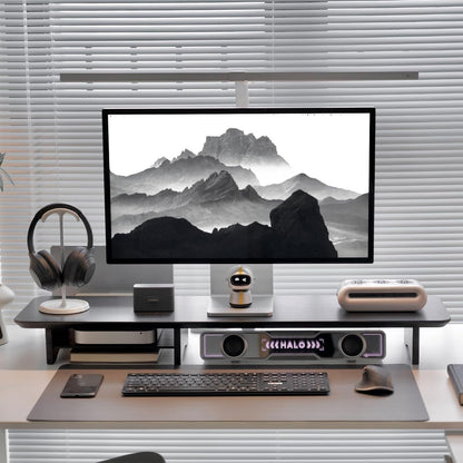 Bamboo Dual Monitor Stand Riser Black, 2-Tier Desk Monitor Riser for 2 Monitors, Supports for PC Computer Monitor, Printer, Heavy TV Riser up to 300 lbs