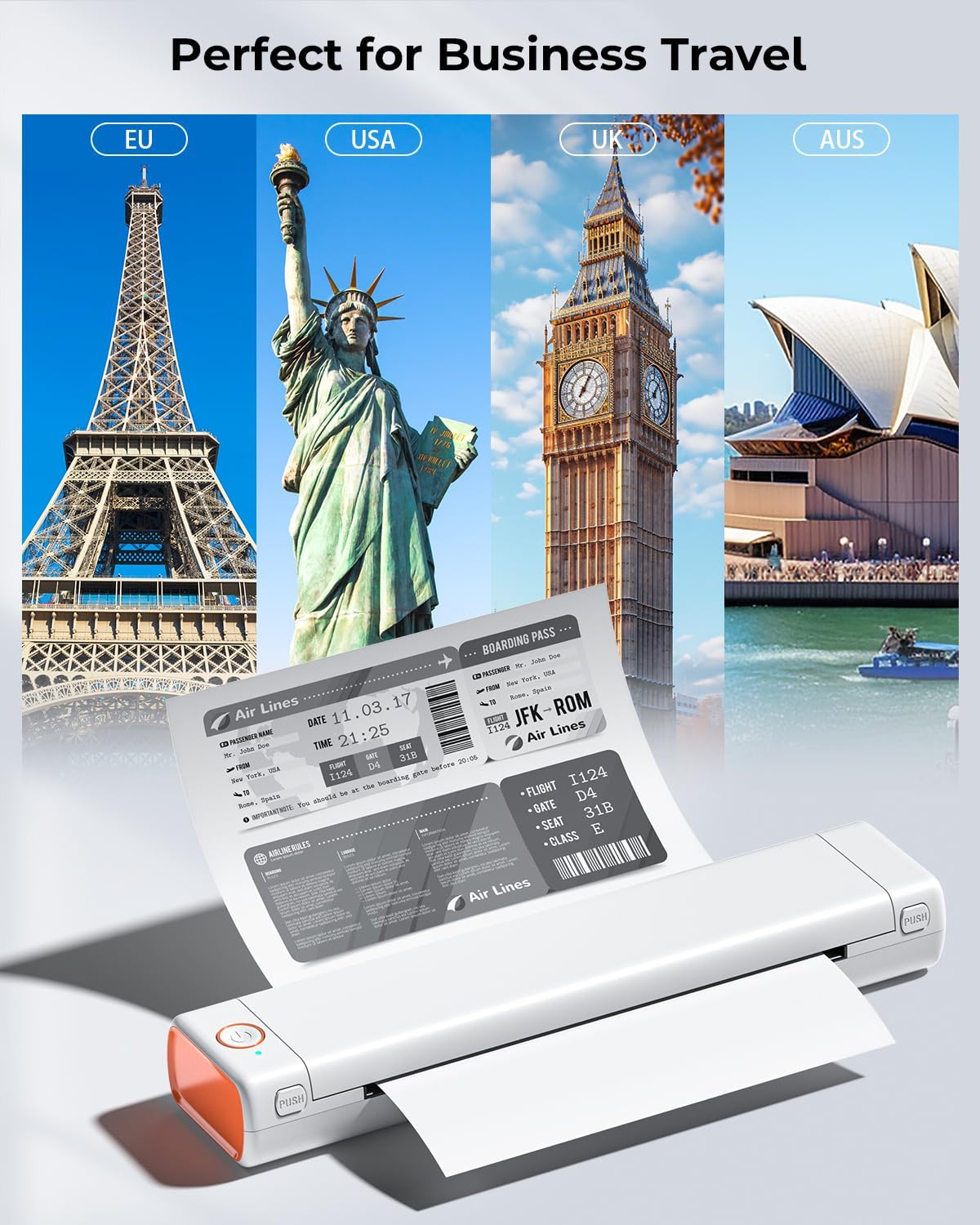 Phomemo Inkless Portable Printer for Travel - Wireless Thermal Printer Compatible with Phone & Laptop, Bluetooth Printers Supports 8.5" X 11" Letter Thermal Paper, Come with Carry Case