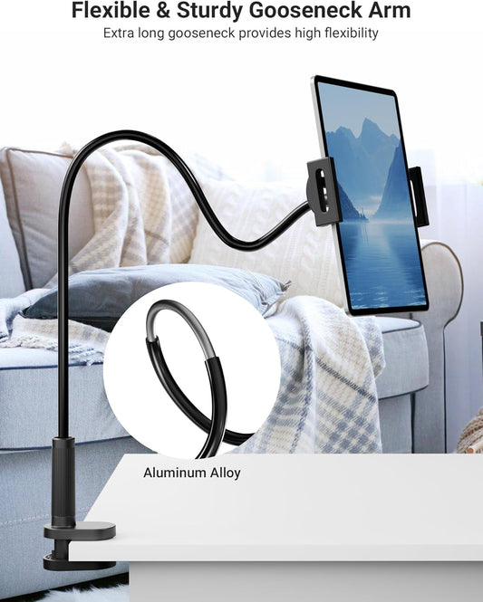 Flexible Gooseneck Tablet Holder, 360° Adjustable Phone Mount with Sturdy Clamp for Desk/Bed/Kitchen, Compatible with iPad Air Pro Mini iPhone/Samsung Galaxy Tabs/Nintendo Switch/4.7~12.9"