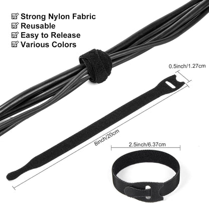 OneLeaf 110PCS Cord Organizer 8 × 1/2" Reusable Cable Ties with Hook and Loop, Colorful Fastening Cord Ties Wire Management for Home, Office, Data Centers, and Electronics, 5 colors