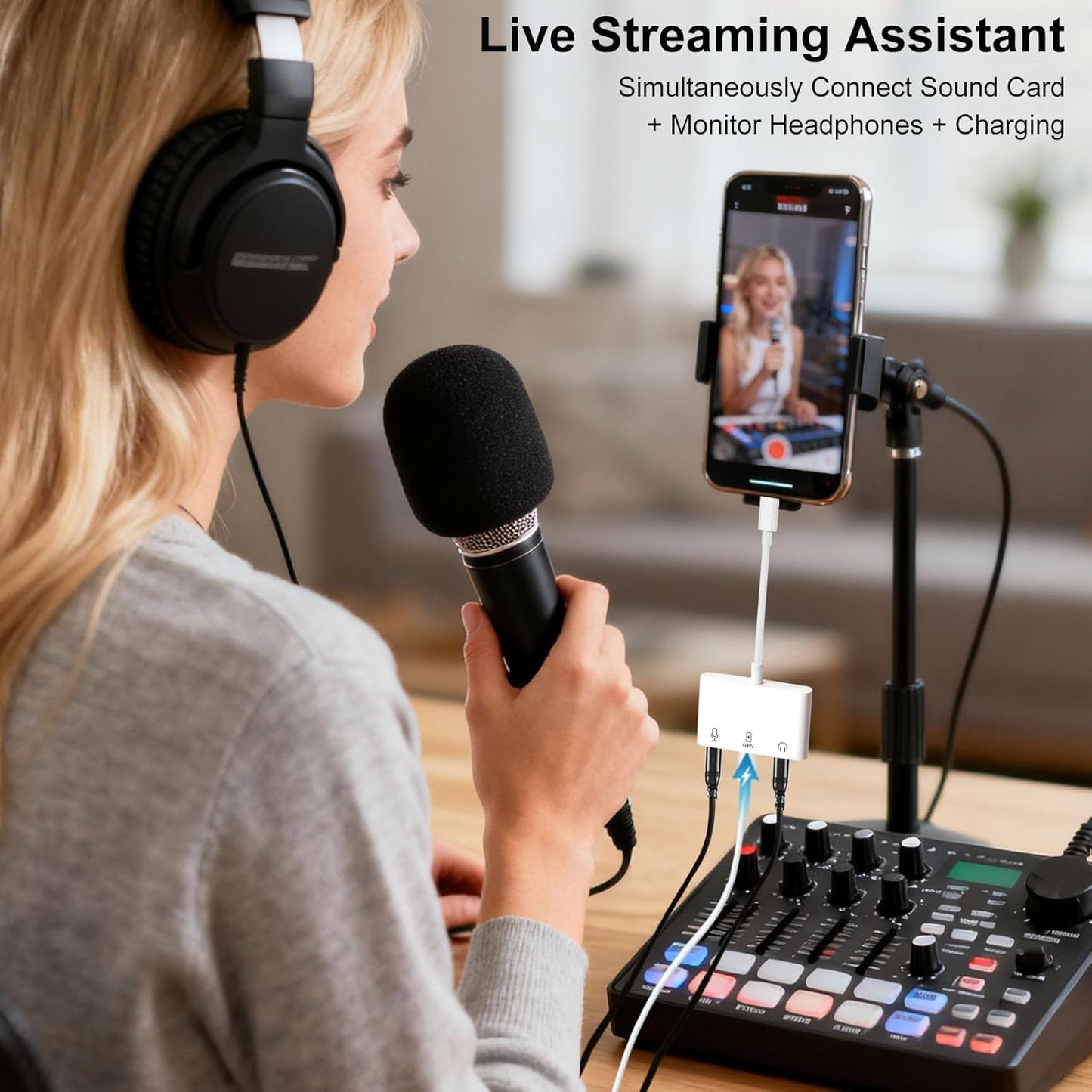 USB-C to Microphone & 3.5mm Audio Adapter with PD Fast Charging for Live-Streaming, 3-in-1 Aux to USB C Audio & MIC Splitter Compatible with iPhone 15/16, iPad Pro, Galaxy S25Ultra, and More