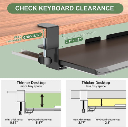 Extra Large Keyboard Tray Under Desk - Slide Out with Sturdy C-Clip Mount System, 31.5" (35.8" Including Clamps) x 11.8" Put-Out Keyboard Tray Computer Drawer for Ergonomic Typing, Black