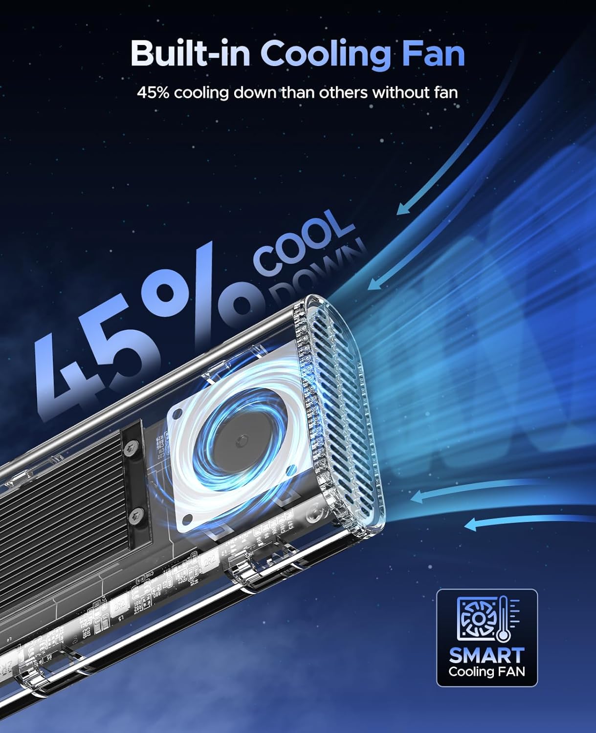 ORICO 40Gbps M.2 NVMe SSD Enclosure with Built-in Cooling Fan, Tool-Free External Hard Drive Enclosure, Support 2230 2242 2260 2280(M Key), Compatible with Thunderbolt 3/4 USB4/3.2/3.1/3.0/2.0-TCM2U4