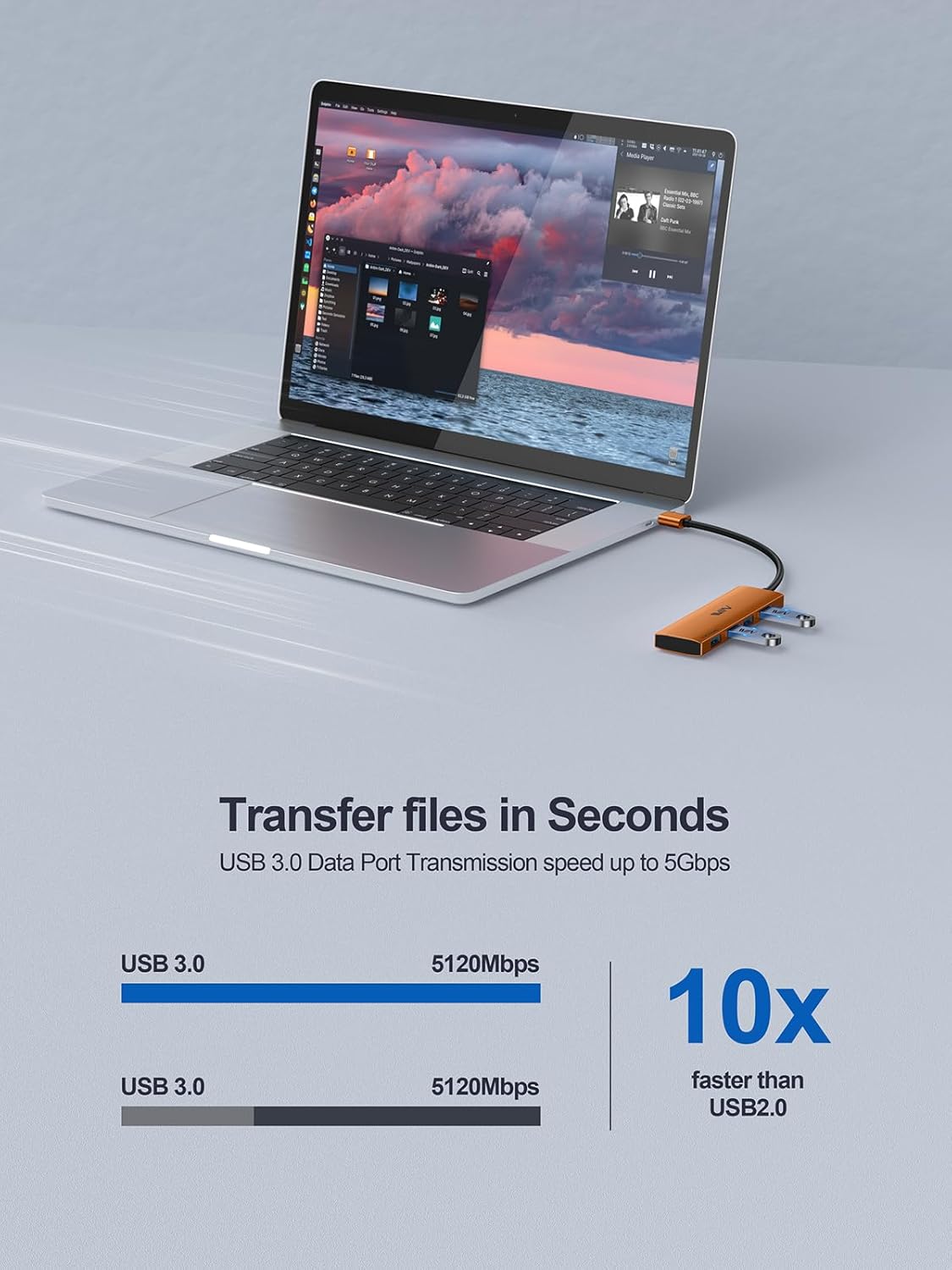 USB 3.0 Hub,4 Port USB Splitter Extender Portable Adapter Multiport Data Hub for Laptop,Xbox, Flash Drive,HDD,Console,Camera,Keyborad,Mouse Windows,Mac OS PC,Not Designed to Charge Devices-Orange