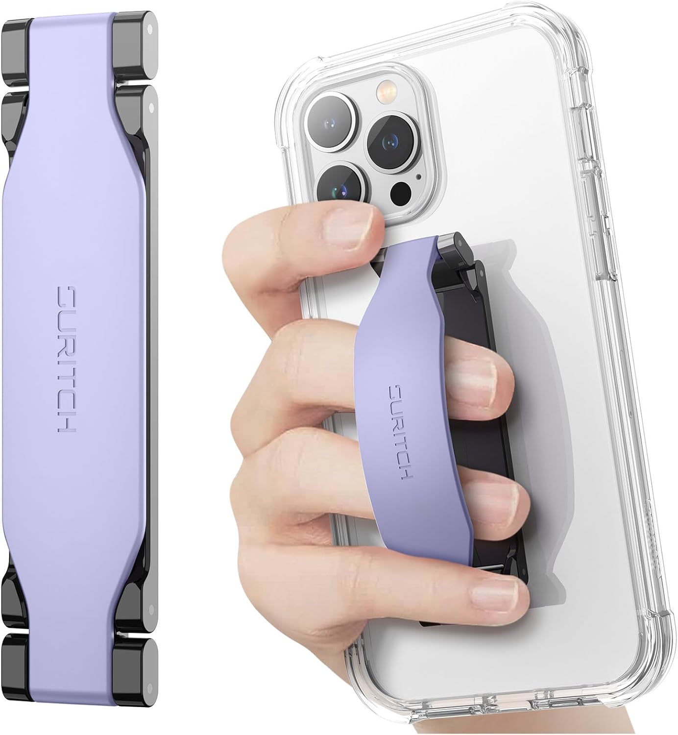 SURITCH Phone Grip Strap Finger Loop Holder for Back of Phone, 2-in-1 Soft Silicone Gripper Kickstand for iPhone Samsung and Most Cell Phone Cases, 3.94" Purple