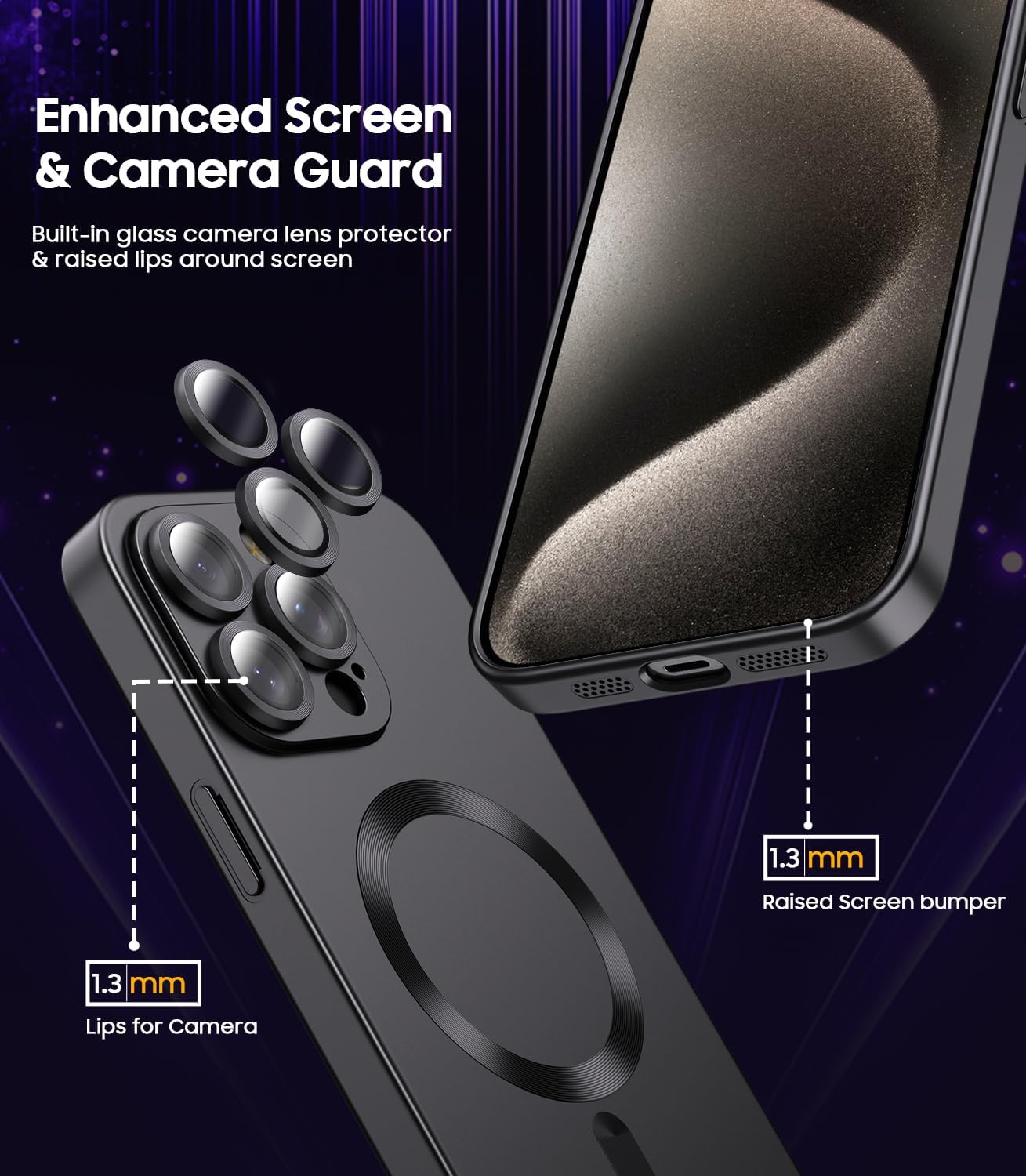 Magnetic for iPhone 15 Pro Max Case [Compatible with MagSafe][Built-in Camera Lens Protector] Slim Soft Silicone Bumper Shockproof Metallic Luster Phone Case (Black)