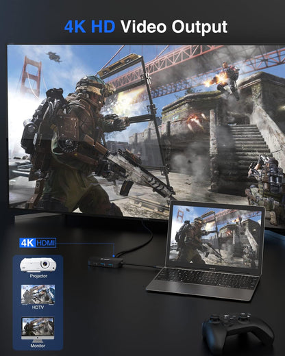 USB C Hub, 9-in-1 Type C Hub with 4K USB C to HDMI, Ethernet Port, USB-C Power Delivery (PD) Port, 2 USB 3.0 Ports, USB 2.0 Port, SD/TF Card Reader, Compatible with MacBook Pro Air and Type C Laptops