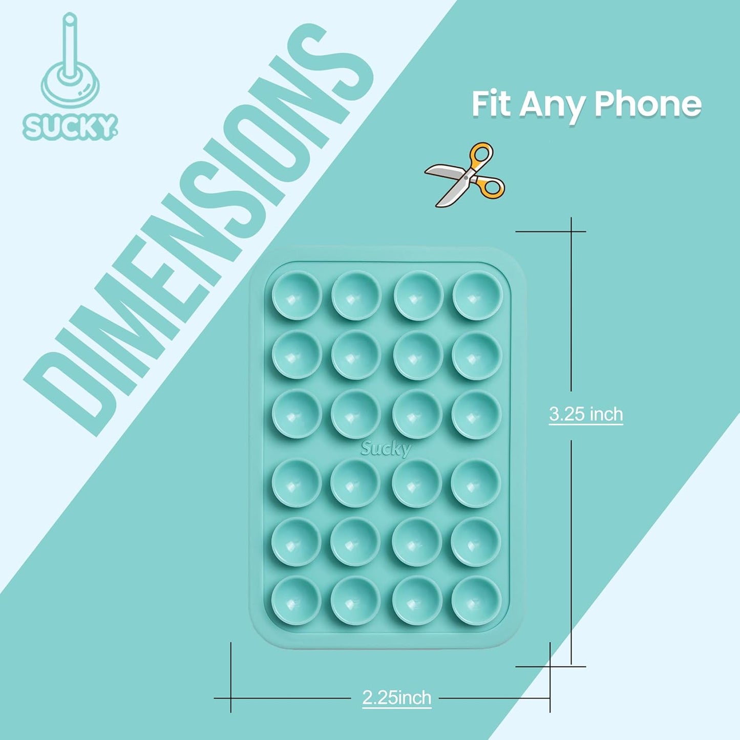 SUCKY Silicone Suction Phone Case Adhesive Mount - Anti-Slip Holder, Hands-Free Fidget Toy, Phone Accessory for iPhone and Android - Sticky Grip for Selfies, Videos, and Tiktok - Turqoise