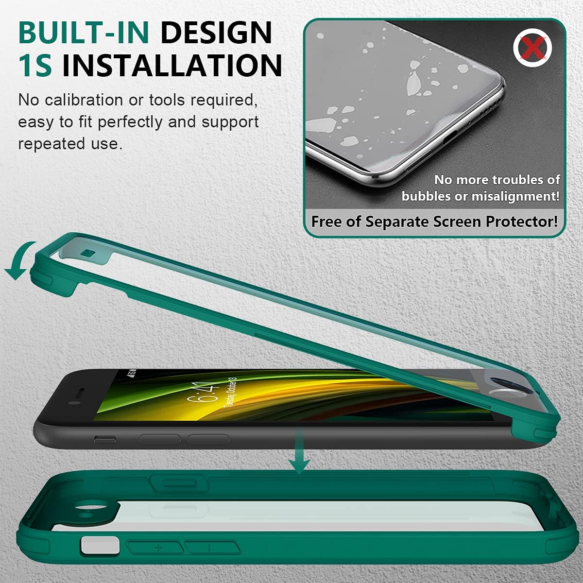 Miracase for iPhone SE Phone Case 3rd/2nd Generation 2022 2020 Full-Body with Built-in Glass Screen Protector, Heavy Duty 360° Protective Shockproof Bumper Cover for iPhone 8/SE, Green