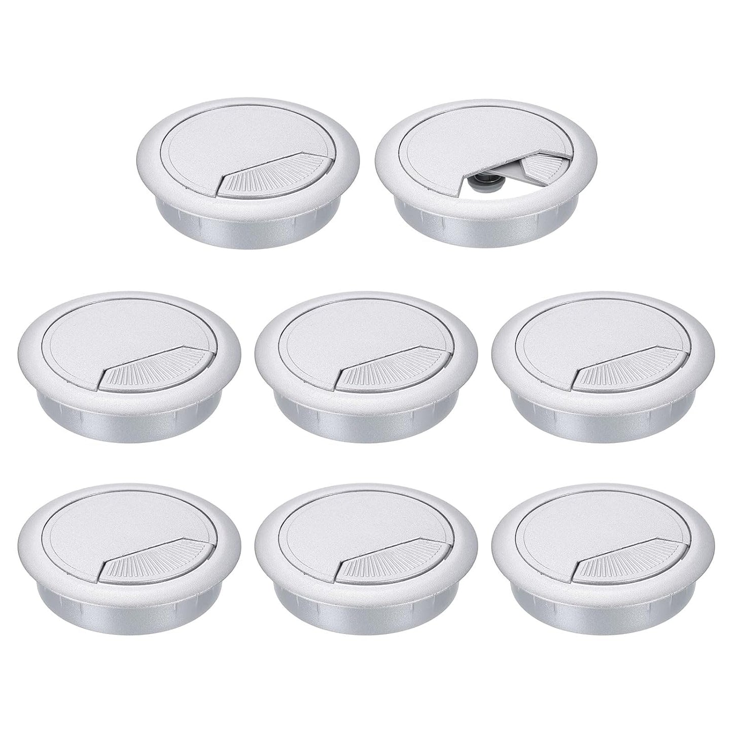 uxcell 8 Pcs 60mm (2.36 Inch) Desk Grommet, Plastic Cable Hole Cover, Wire Cord Cable Organizer for Home Office Computer Desk Cabinet, Silver