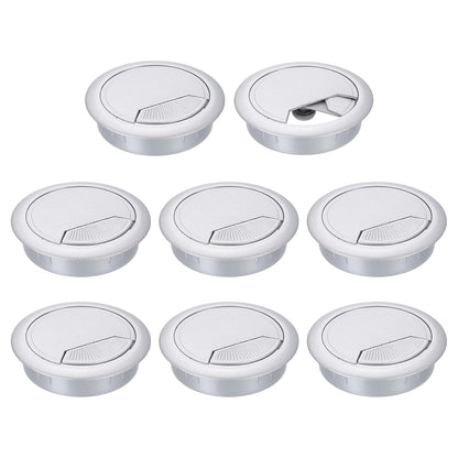 uxcell 8 Pcs 60mm (2.36 Inch) Desk Grommet, Plastic Cable Hole Cover, Wire Cord Cable Organizer for Home Office Computer Desk Cabinet, Silver
