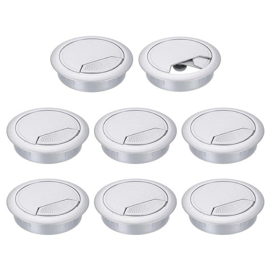 uxcell 8 Pcs 60mm (2.36 Inch) Desk Grommet, Plastic Cable Hole Cover, Wire Cord Cable Organizer for Home Office Computer Desk Cabinet, Silver
