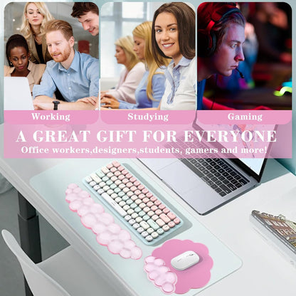 Gel Cloud Keyboard and Mouse Wrist Rest, Cute Wrist Support and Arm Support Rest for Typing Pain Relief，Suitable for Office/Computer/Laptop/Gaming Set-Pink