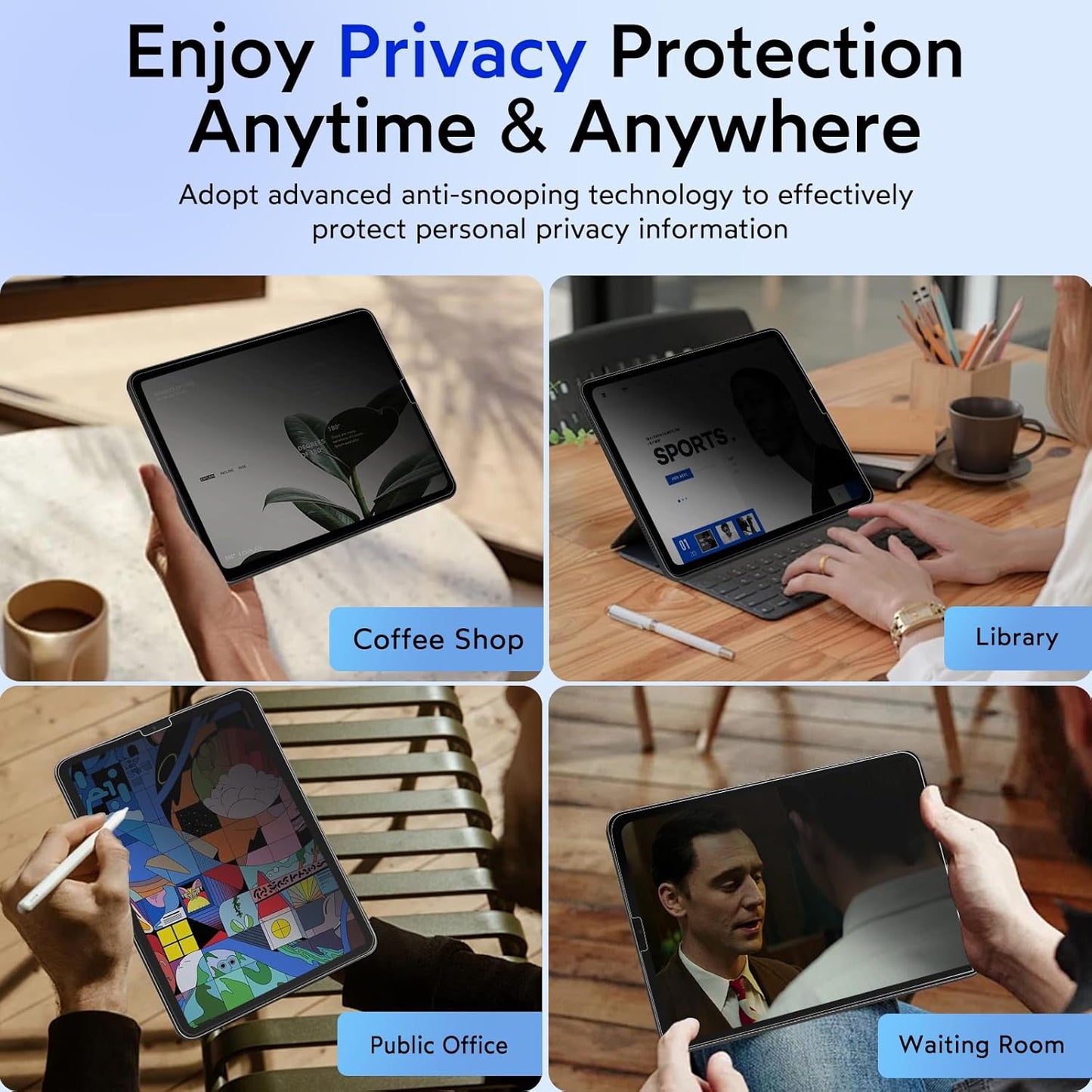 MOBDIK Privacy Screen Protector Compatible with iPad Pro 11 Inch (2022&2021&2020&2018) & iPad Air 5th / 4th Generation (2022&2020), Anti Spy, 9H Tempered Glass, EZ Kit 1 Pack