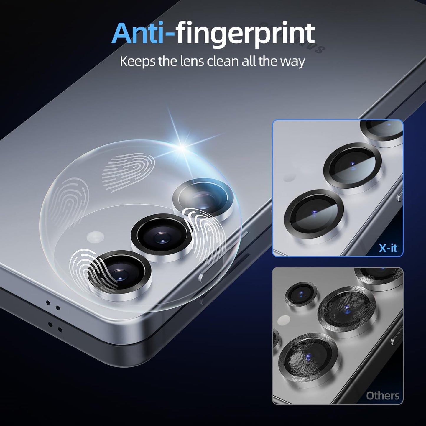 X-it Camera Lens Protector for Samsung S25, 9H Tempered Glass, Independent Metal Aluminum Edge Original Protection Design, Suitable for Phone Case, Anti-scratch, Anti-reflective,Blue