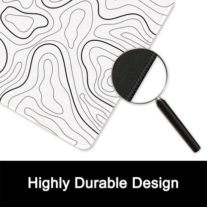 ITNRSIIET Mouse Pad with Stitched Edge Premium Textured Smooth Precise Operation Waterproof Washable Non-Slip Rubber Base Desktop Protection Mat, 10.2×8.3×0.12 inches, Topographic Contour White