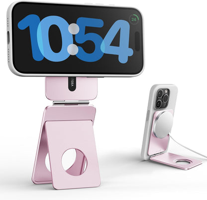 Magnetic Tripod for iPhone, Aluminium Phone Tripod Stand Compatible with Magsafe iPhone 16/15/14/13/12 Series, Foldable Strong Magnetic Phone Stand & Portable Phone Holder, Pink