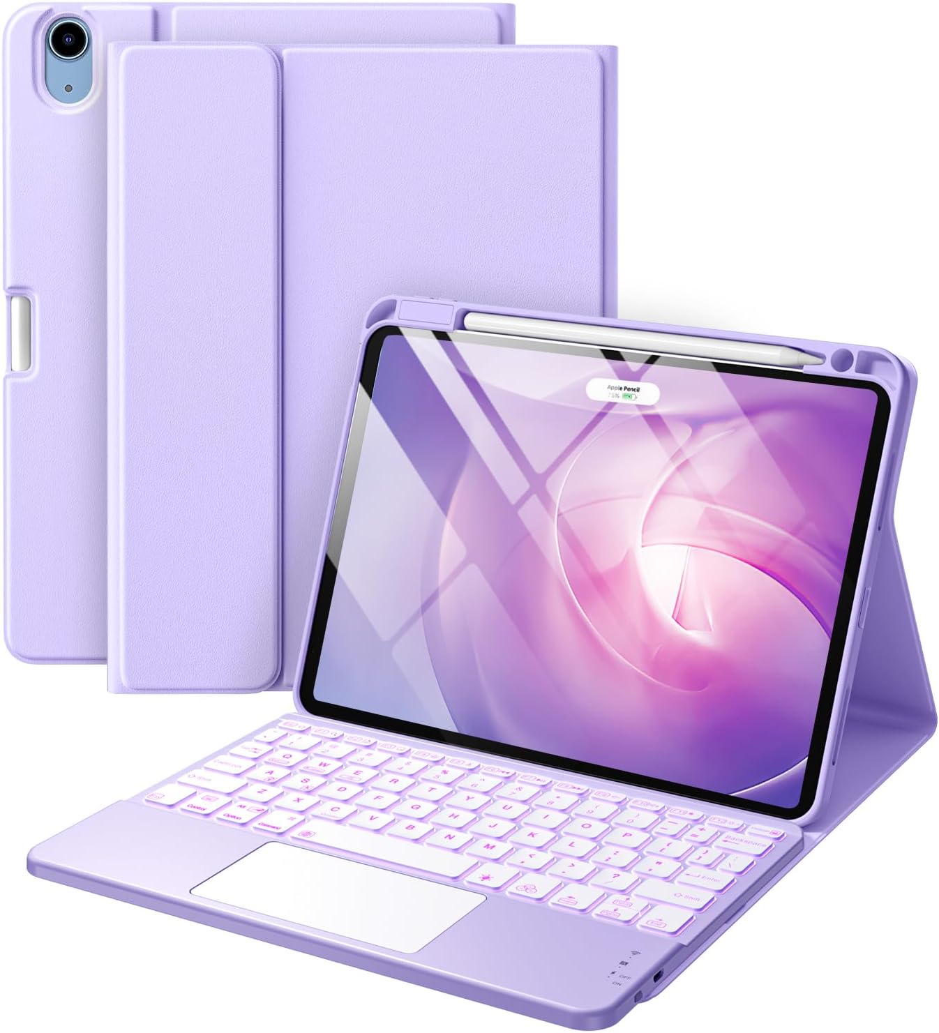 Compatible with iPad Air 11 Inch & Air 5th/Air 4th Generation Case with Keyboard - Multi-Touch Trackpad, 7-Color Backlit, Detachable Folio Cover for Air 11-inch M3/M2 (2025/2024), Light Purple