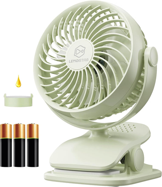 Shinebella AA Battery Powered Clip on Fan with 4-Speed, 5’’ Small Desk Fan with Aroma Function, USB Powered, 360°Rotation, Ultra Quiet, for Golf Cart, Stroller, Bedroom,Car(Batteries Not Included)