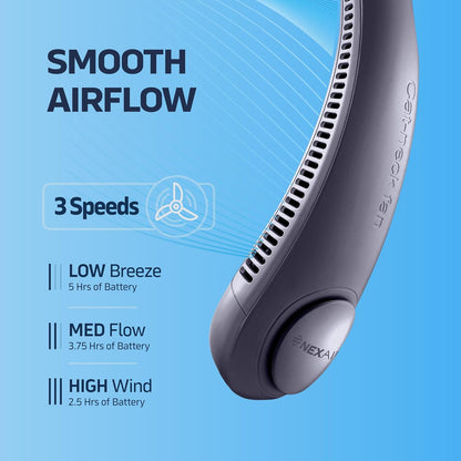 Portable Neck Fan - 3 Speed Rechargeable Bladeless Neck Fan, Adjustable Personal Black Neck Fan For Women & Men Modern Design, Great Cooling Fan For Travel, Indoor, Outdoors & Sports (Blue)