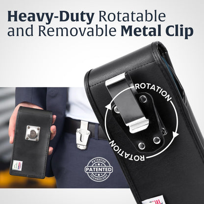 Turtleback Belt Clip for iPhone 16 Pro Max, 15 Pro Max, 14 Pro Max -Large- Fits w/Defender Bulky Style Cases, Premium Black Leather, Vertical Belt Holder, Magnetic Closure HD Rotating Belt Clip