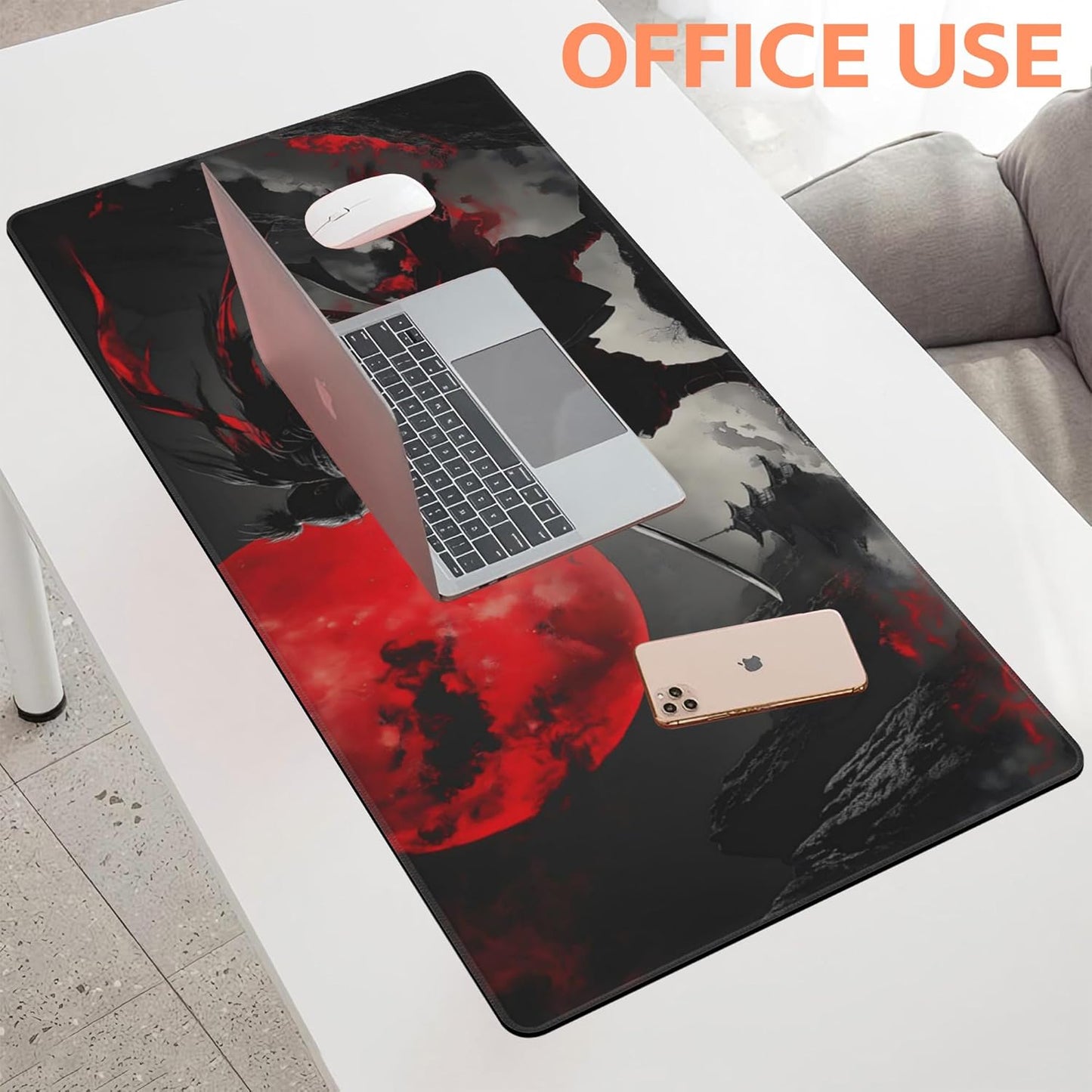 Mouse Pad Large Anime Samurai Non-Slip Gaming Desk Mat with Stitched Edge Laptop Keyboard Desk Pad for Work Home Gaming (35.4 x 15.7 Inches)