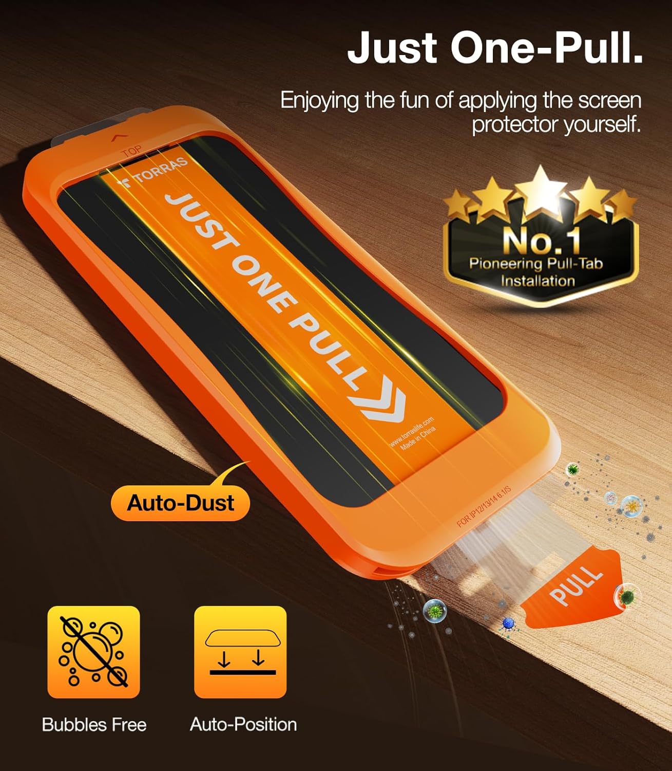 TORRAS 12FT Military-Grade Shatterproof for iPhone 16e/14/13 Pro/13 Screen Protector [9H+ Durable＆ One-Pull Installation] Tempered Glass Screen Protector 16e/14/13 Pro/13 6.1″ 2 Pack