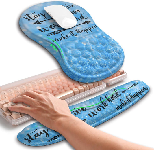 Hokafenle 2in1 Combination, Wave Keyboard Wrist Rest and Ergonomic Curvature Mouse Pad Wrist Support for Relieve Wrist Pain, Filled with Soft Cushion Memory Foam, Stay Positive