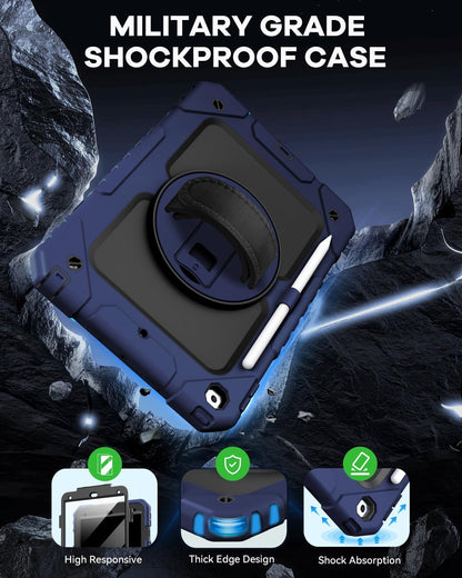 Cantis Case for iPad 9th/8th/7th Generation with Screen Protector, iPad 10.2 Case 2021/2020/2019 with 360 Degree Rotating Stand/Shoulder Strap/Pencil Holder, Navy Blue
