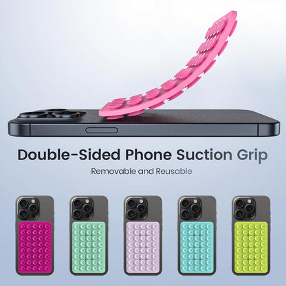 2PACK Silicone Double Sided Suction Phone Case Mount, Detachable Hands Free & Strong Grip Holder for Selfies & Videos, Compatible iPhone Android (2Pack Pink, 40 Suction Cups)