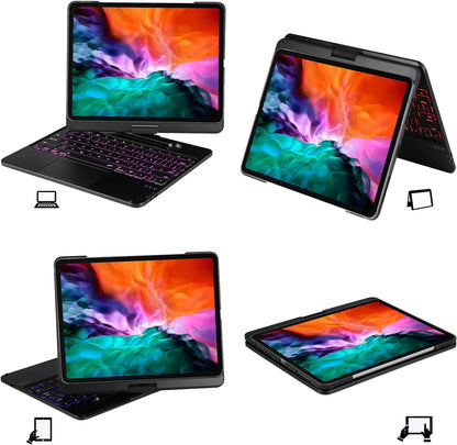 Keyboard Case for iPad Pro 12.9 inch 6th Generation 2022 5th 2021/4th 2020/3rd 2018 Gen,360 Rotatable Wireless Folio 180 Swivel Stand Hard Cover Black