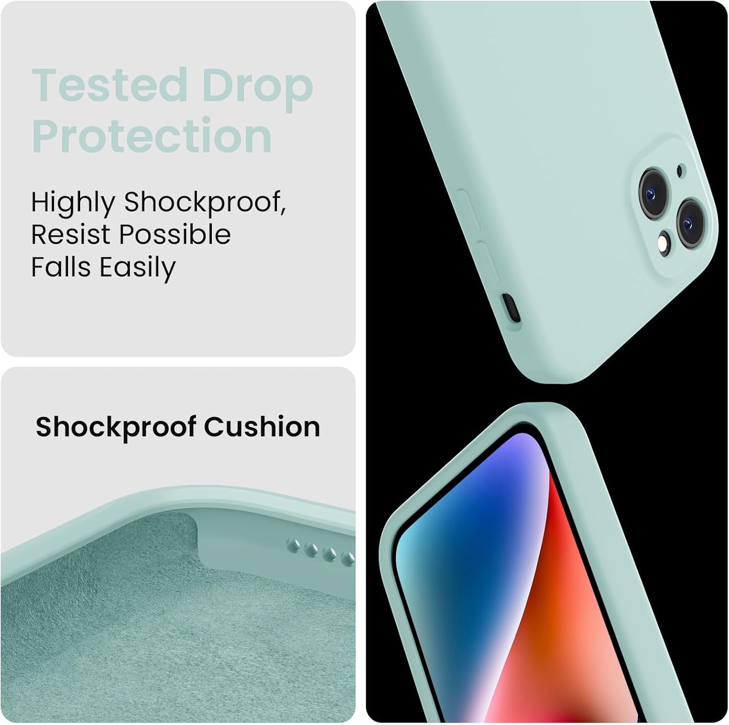 FireNova Designed for iPhone 13 Case, Silicone Upgraded [Camera Protection] Phone Case with [2 Screen Protectors], Soft Anti-Scratch Microfiber Lining Inside, 6.1 inch, Mint Green