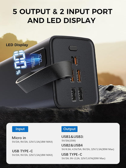 Portable Charger 70000mAh Power Bank High Capacity, 30W PD & QC 3.0 Fast Charging, 5 Output 2 Input USB-C Battery Pack with LED Display for Phone Tablet Camera & Camping Outdoor Travel Party
