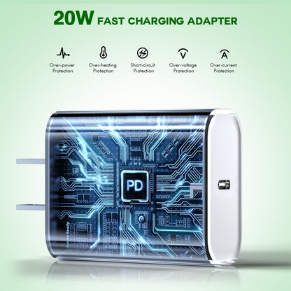 iPhone 16 15 Charger Fast Charging,3Pack 20W USB C Charger Type C Chargers Plug Wall Chargers 10FT USB-C Woven Charge Cable for iPhone 16e/16 Pro Max/16Pro/16 Plus/15 ProMax/iPad Pro/Air/Mini,AirPods